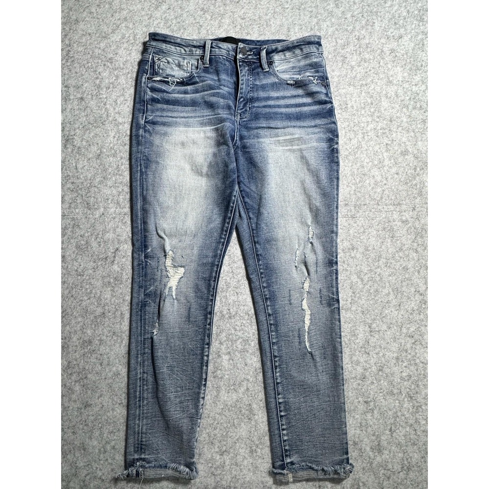 Buckle Black Fit No 93 Ankle Skinny Jeans Womens 32 Blue Med Wash Distressed